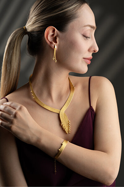 Silvano Jewelry 925 Ayar Gümüş Altın Model Özel Tasarım Hasır Set