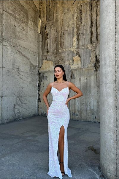 Euro Class Velvet Fabric V-Neck Sequined Strap Evening Dress