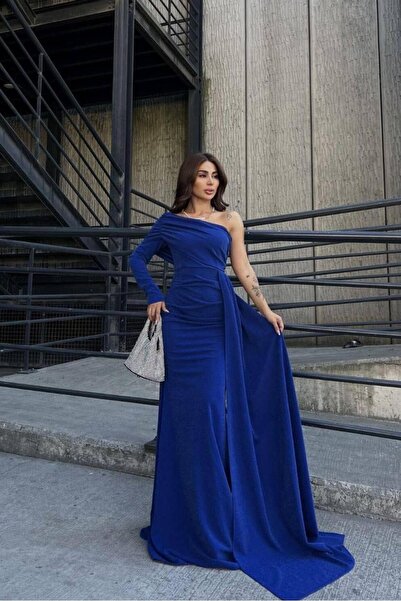 Euro Class Crepe Fabric One-Shoulder Tail Evening Dress