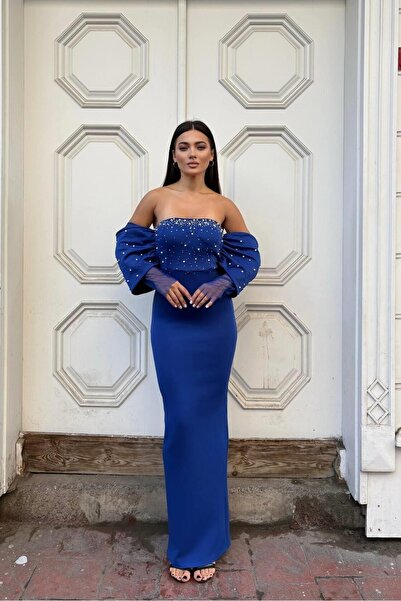 Euro Class Stretchy Tulle Fabric Strapless Evening Dress