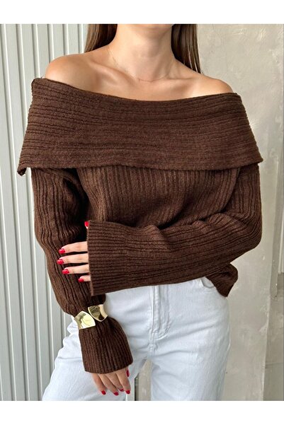 Gül Maison Women's Knitwear Sweater Off-The-Shoulder Boat Neck Soft Textured ...