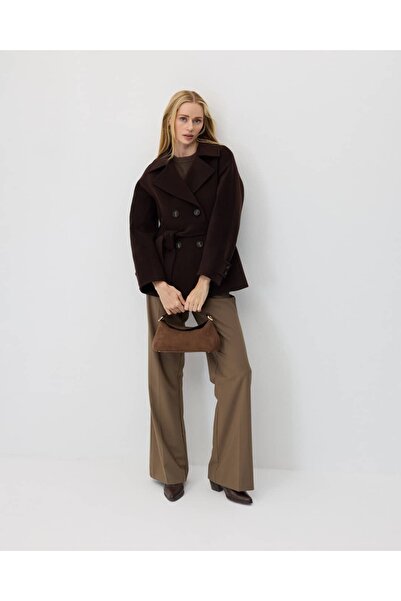 IDA Collection Belted/Short Cashmere Coat Brown