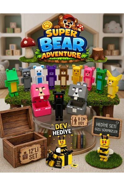 Lagom Super Bear Adventure 12'li Mega Figür Seti - Baaren Ayı, Shicka Arı ve ...