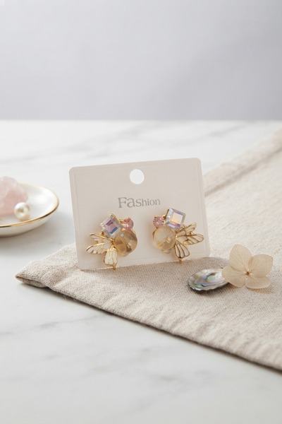 callerrons accessories أقراط نسائية من حجر الزركون الأبيض طراز الفراشة - EBJ2...