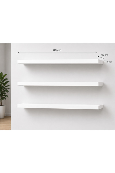KUĞU AHŞAP Duvar Rafı,Uçan Raf, Ölçü. 90x15 3 Adet Sunta Lam Beyaz18mm. PVC k...