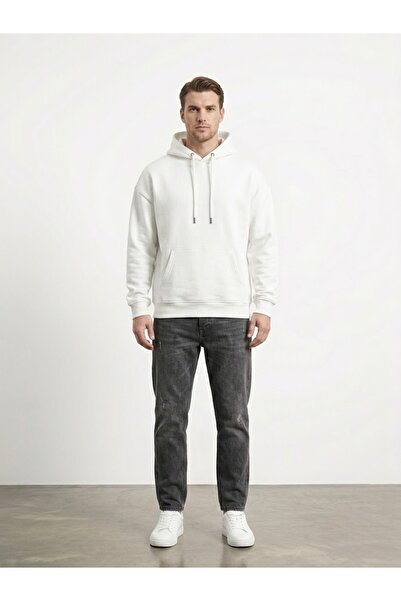 Erkek sweatshirt üç iplik şardonlu rahat bol kesim