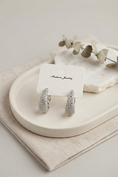 callerrons accessories Silver Color Zircon Stone Drop Hoop Model Women's Earr...