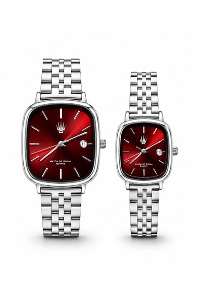 WATCHOFROYAL Couple Watch Classic Time Silver Red Wristwatch