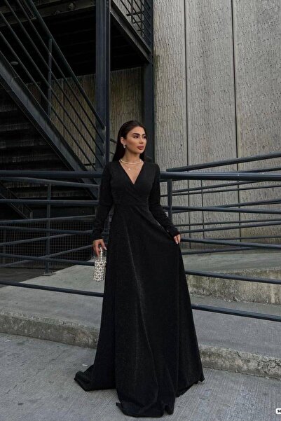 Euro Class Crepe Fabric Double Breasted Collar Slit Maxi Evening Dress