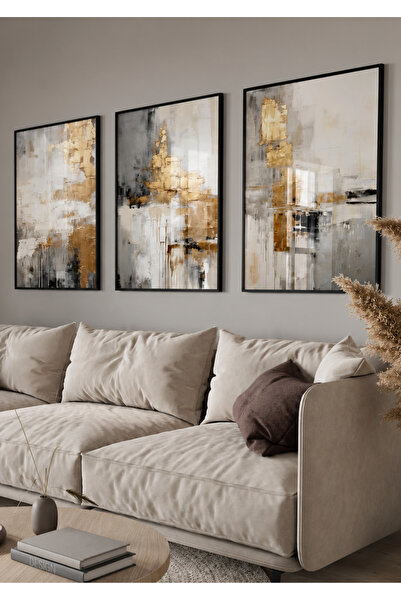 NT Handmade Set de picturi decorative abstracte din 3 piese, cu rame din lemn...