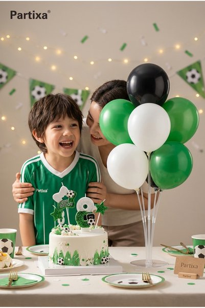 Partixa Football Themed Number Candle and Balloon Stand Set - Boy's Birthday Party Decorations (Ages 0-9)