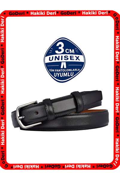 GoDeri 100% Genuine Leather, Black 3cm Men's Belt, 3cm Women's Belt, Unisex C...