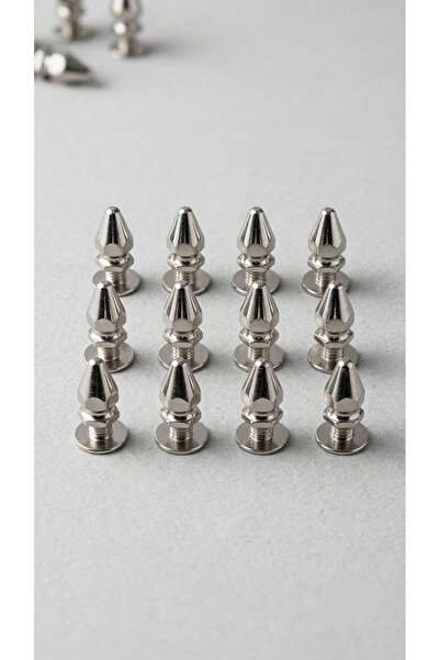 Corvus kolye&bileklik Gümüş Renk 10*15 mm Vidalı Koni Spike Perçin Seti -Sivr...