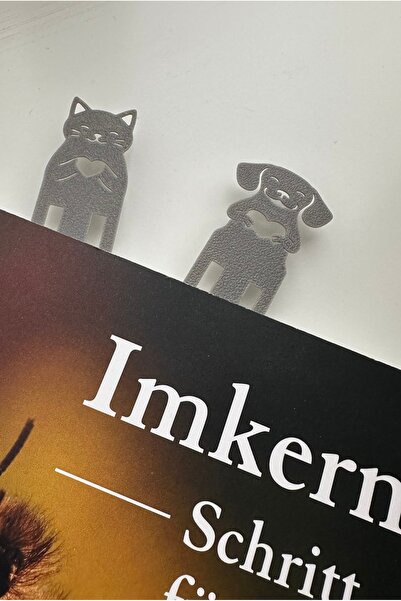STRAWLİN MAISON Set of 2 Cute Cat and Dog Figured Bookmarks – Book Holder wit...