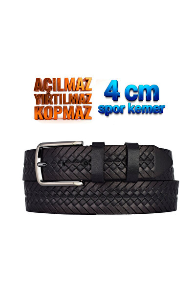 GoDeri 100% Genuine Leather, 4 cm Black Knitted Patterned Non-Opening Denim B...