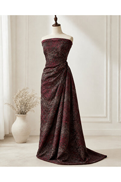 Generic Brand Dark Burgundy Opel Fabric with Elegant Embroidery Without Lining