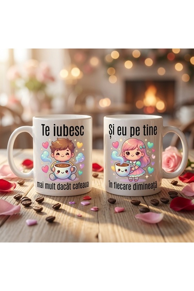 Generic Brand Set 2 cani personalizate pentru cuplu, „Te iubesc mai mult deca...