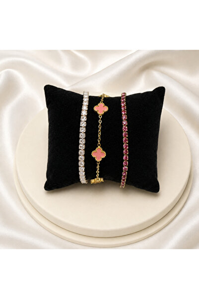 OEM Set 3 Brățări Damă Pink Crystal – Cristale Transparente și Roz