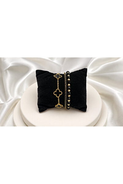 OEM Set 3 Brățări Black & Gold – Charmuri și Cristale | Zallmorra