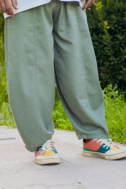 Pastel Yeşil Balon Bohem Rahat Kesim Unisex Pantolon Gabardin Pantolon