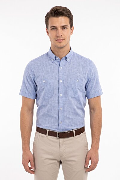 Mösyö Men's Double Pocket 100% Cotton Short Sleeve Shirt Bgl-St05647