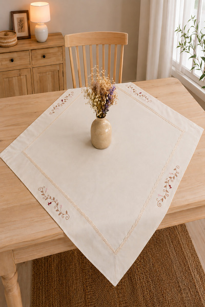 ÖDEL BULDAN Spring Branch Embroidered Lace Table, Coffee Table, Fiskos Cover-...