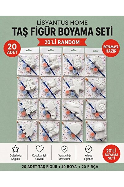LİSYANTUS HOME 20 Adet Taş Figür Boyama Seti Random/DIY/Hediye/Etkinlik/Eğiti...