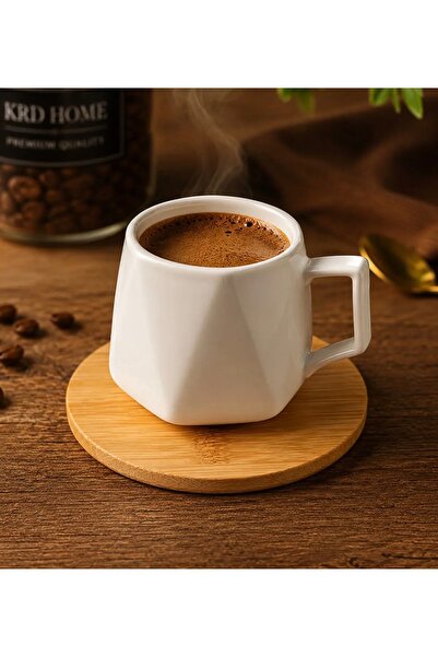 6’lı Bambu Altlıklı Seramik Fincan Takımı – 80-100 ml Türk Kahvesi Fincanı Seti