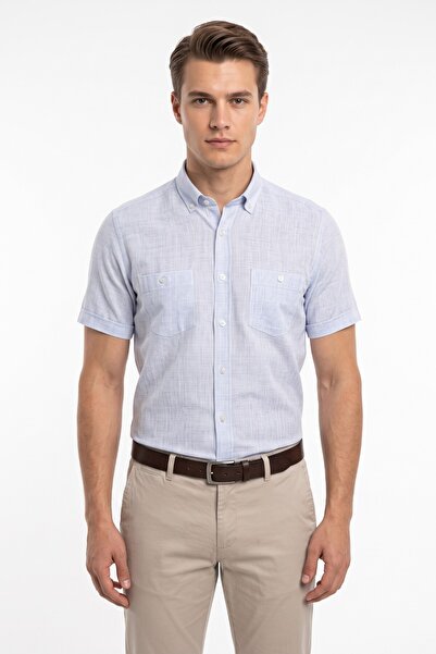 Mösyö Men's Double Pocket 100% Cotton Short Sleeve Shirt Bgl-St05647