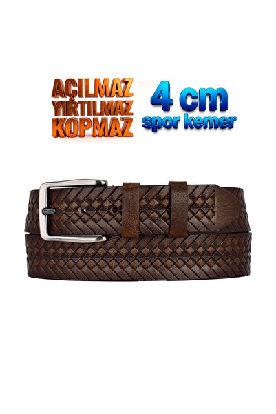 GoDeri 100% Genuine Leather, 4 cm Brown Knitted Patterned Non-Foldable Denim ...