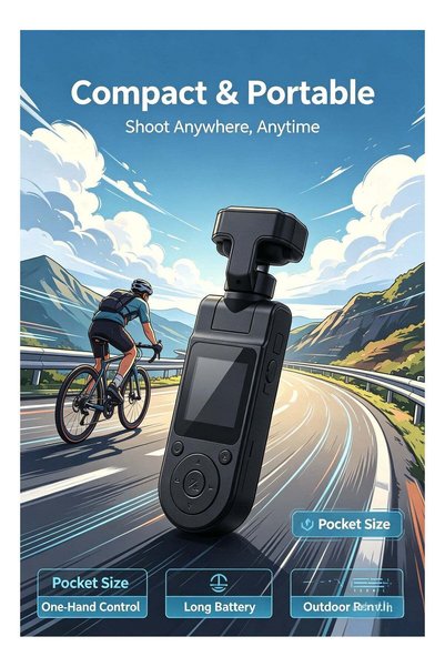 Generic 360 Degree Action Camera with Dual Panoramic Lenses, Built-in Color Display and Easy Button Controls, Compact Handheld Adventure Camera for Cycling, Travel, Vlogging and Outdoor Recording