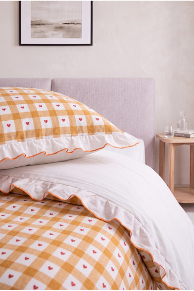 Zühre Home Ruffled Gingham Heart Double Duvet Cover Set |   200X220 cm Duvet ...