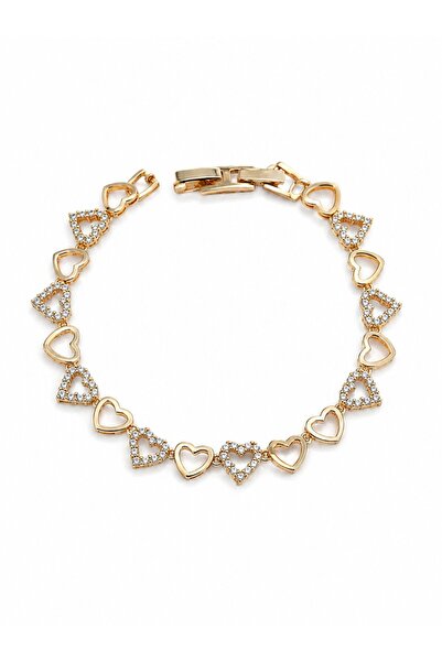 serelya Brass Gold Color Zircon Stone Heart Model Vip Series Women's Bracelet