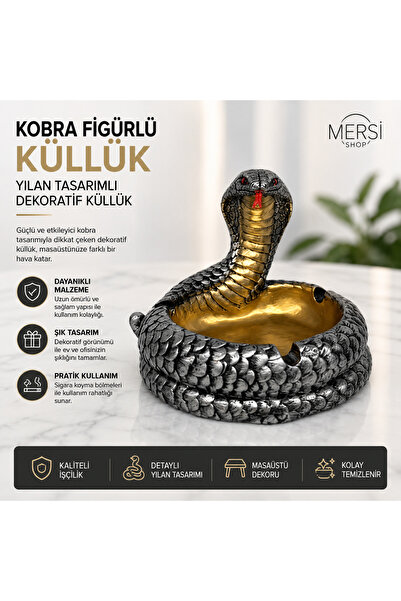 Mersi SHOP Kobra Figürlü Dekoratif Küllük Yılan Tasarımlı Masaüstü Biblo Küllük