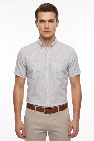 Mösyö Men's Double Pocket 100% Cotton Short Sleeve Shirt Bgl-St05647