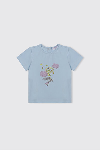 Panço Baby Girl Printed Short Sleeve Blue T-Shirt
