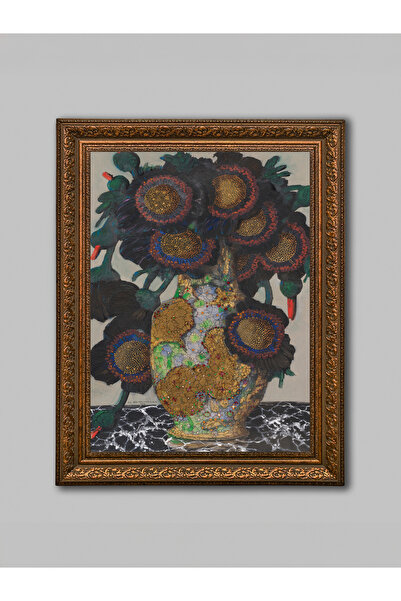 WoodyArts Vază decorativă maro cu ramă antică, pictură decorativă de perete p...
