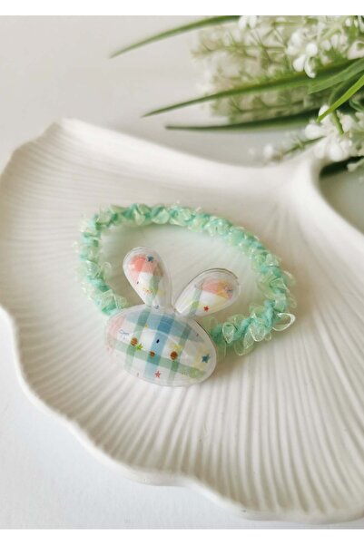 Halley Concept Pastel Plaid Rabbit Figured Green Elastic Hair Clip