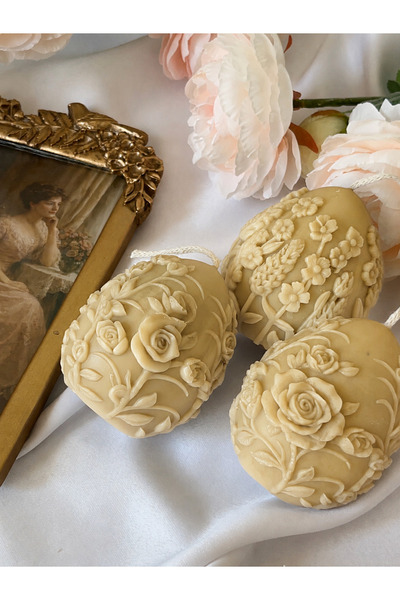Moods Candle Studio Vintage Çiçek Desenli Küre Mum Seti - З'lü Dekoratif Mum