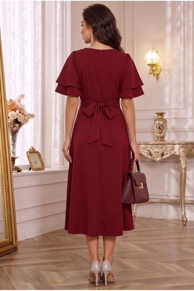 ALFUDO Moda Collection Kuşaklı Katlı Kollu Midi Elbise Kombini
