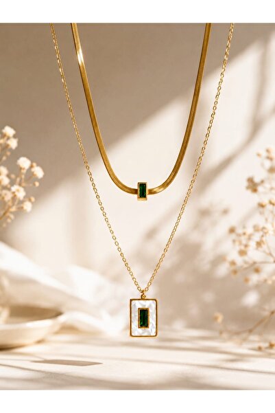 LOLLY This is a layered stainless steel gold necklace set - 2 in 1 design, ve...