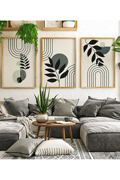 NT Handmade Set od 3 prirodne drvene ukrasne slike sa botaničkim apstraktnim ...