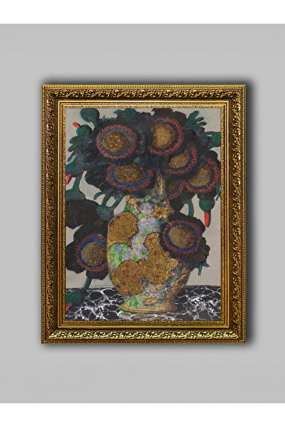 WoodyArts Vază decorativă cu ramă aurie antică, pictură decorativă de perete ...