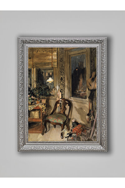 WoodyArts Vintage Chair Gray Antique Framed Decorative Living Room Wall Paint...