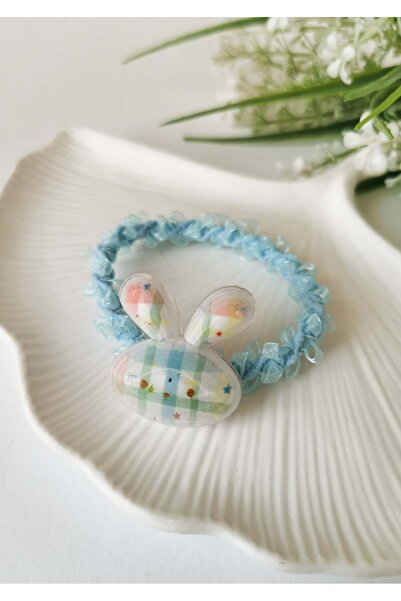 Halley Concept Pastel Plaid Rabbit Figured Blue Elastic Hair Clip