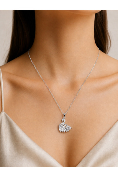 Mise Aksesuar Stone Swan Design Steel Necklace That Does Not Tarnish