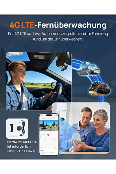 70MAİ A810 Lite Dashcam Ön Arka, 4K Dashcam 2160P+1080P, 64GB Kartlı, 24 Saat Park İzleme, 4G LTE