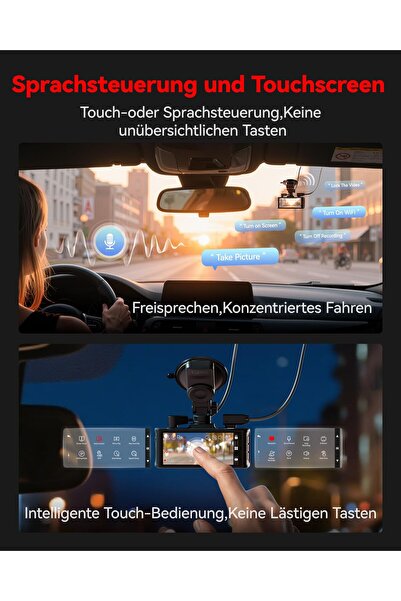 Redtiger 4K STARVIS 2 Dashcam Araba Ön Arka, Dokunmatik Ekran 3,18 İnç, Park Monitörü (F7N Touch)
