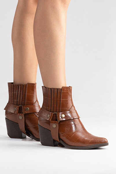 by selvi Lukka Shoes Nova Women's Tan Crocodile Western Dallas Snap-On Boots