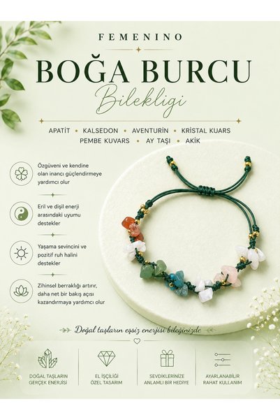 Femenino Taurus Natural Stone Macrame Bracelet
